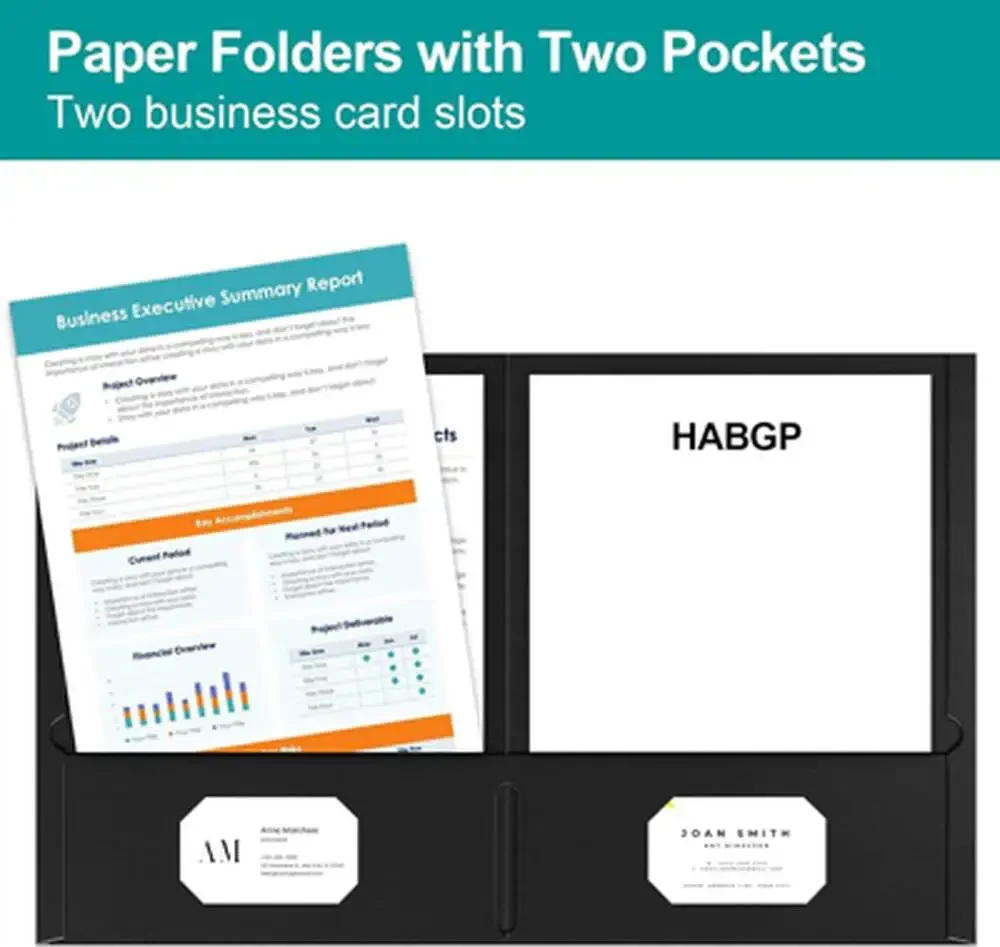 2 Pocket Folders 50 Pack Black Paper File Folders with Pockets for Office School